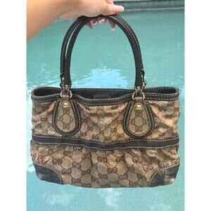 Gucci GG Brown Monogram Crystal Mix Handle Bag